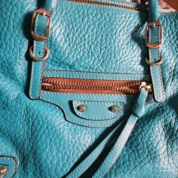 Gorgeous Turquoise Moto Genuine Leather Made in Italy Tote Bag - Picture 15 of 16
